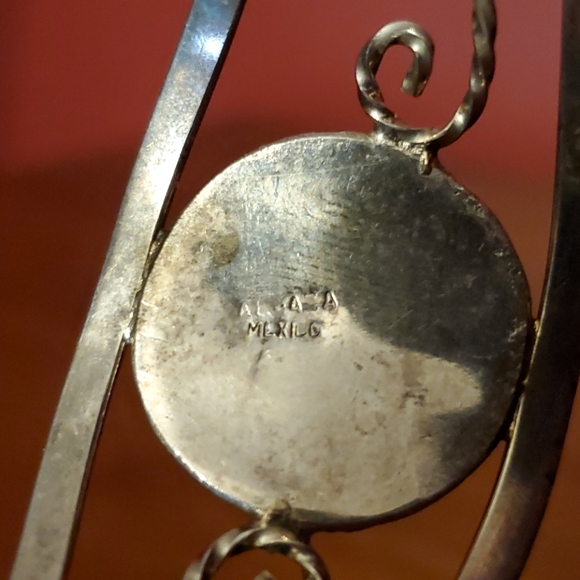 Vintage Alpaca Silver Inlaid Bracelet Cuff Flower - Picture 3 of 4